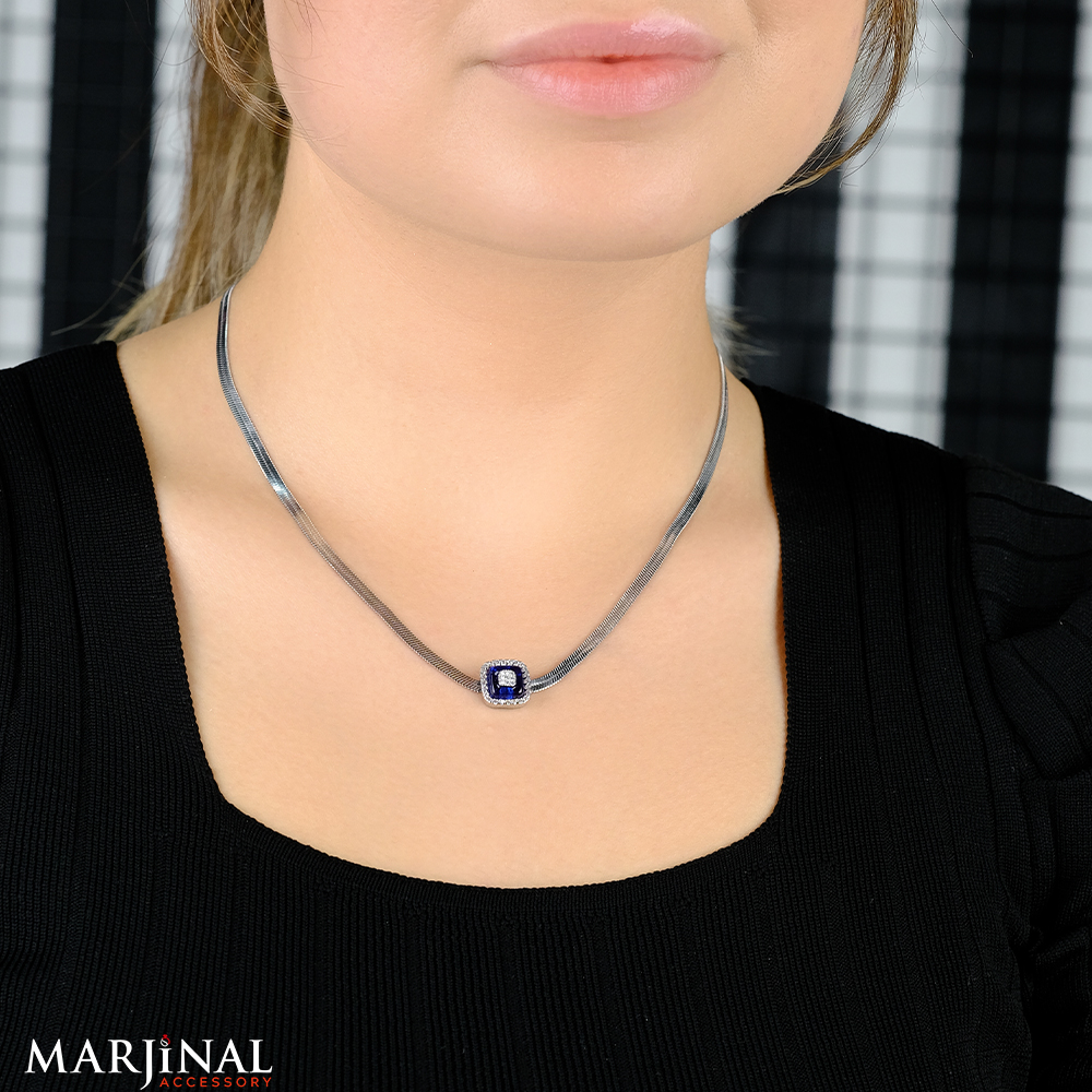 MAVİ BAGET İTALYAN ÇELİK ZİNCİR KOLYE